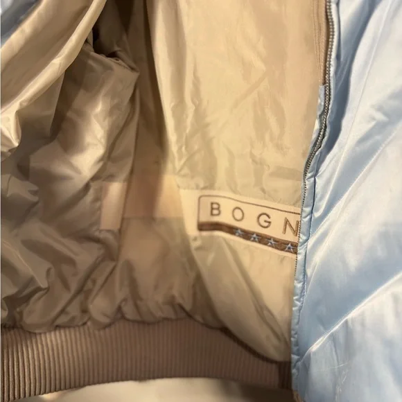 BOGNER Cream Blue Goose Down Floral Embroidered Zip Front Quilted Ski Jacket 10 - Picture 5 of 12